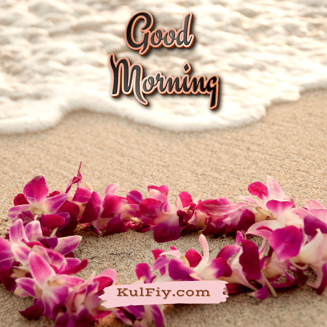 Good morning images with sea waves and flower garland