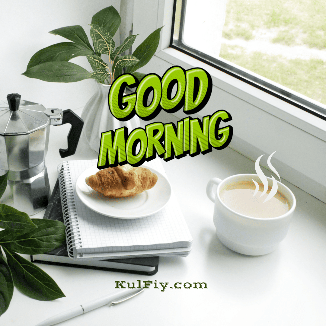 Green leaves vase tea good morning images