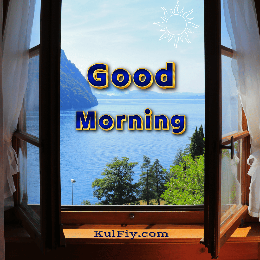Open window good morning image with sky blue background