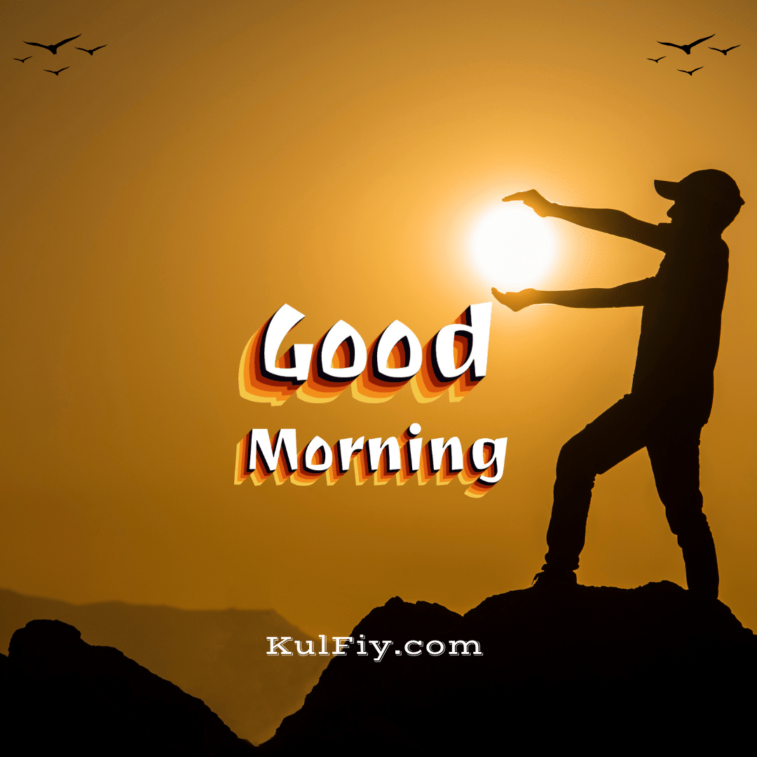 Sun in boy hand good morning images with mustard background