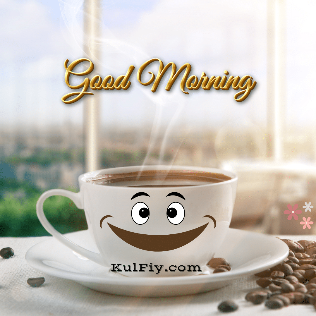 Tea cup plate smile good morning image