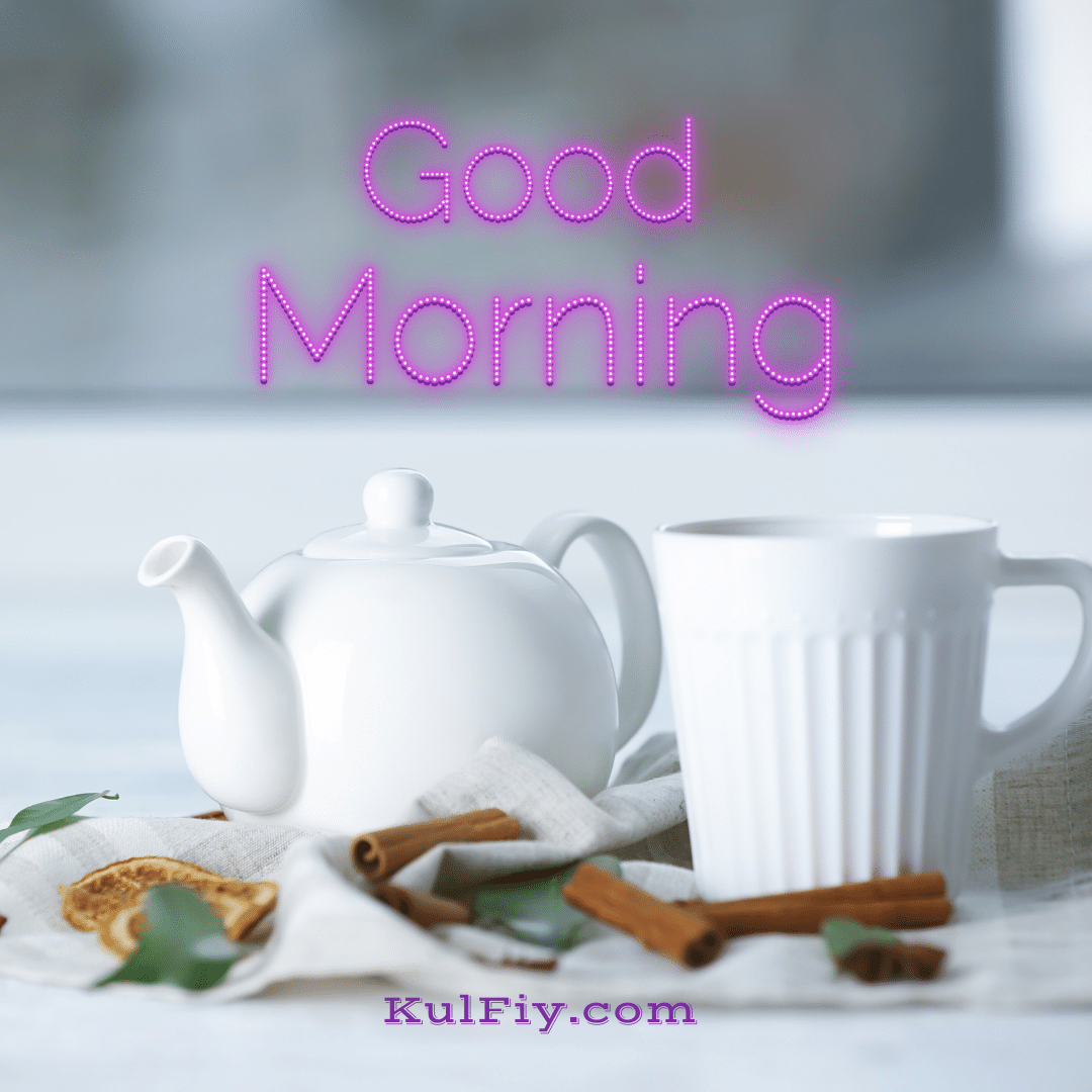 White teapot cup good morning images