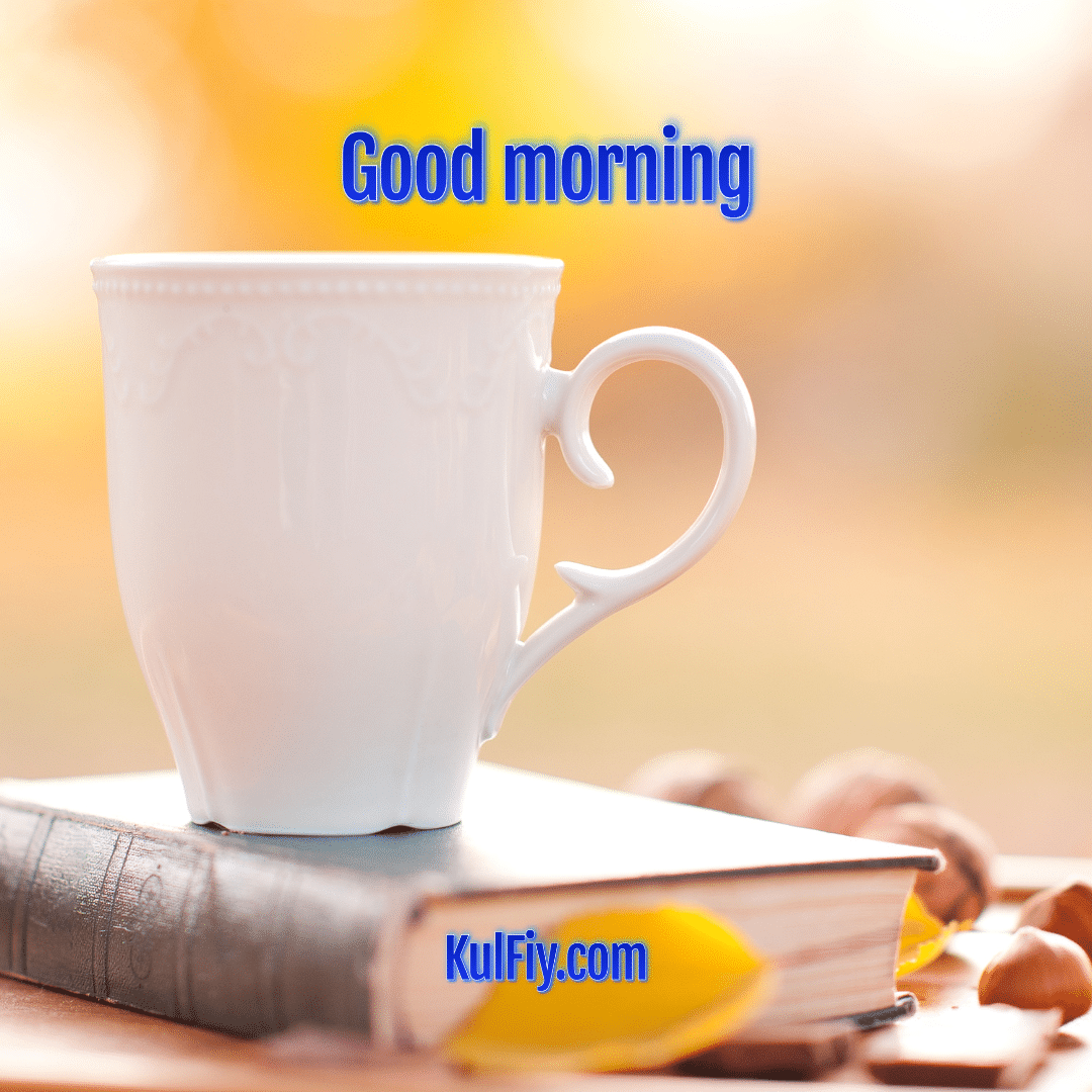 Good morning images with cup on book